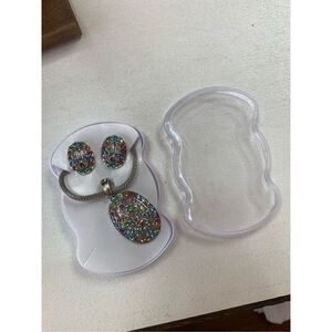 Hind Exports Womens Multicolor Rhinestone Earring with Necklace Set NWT